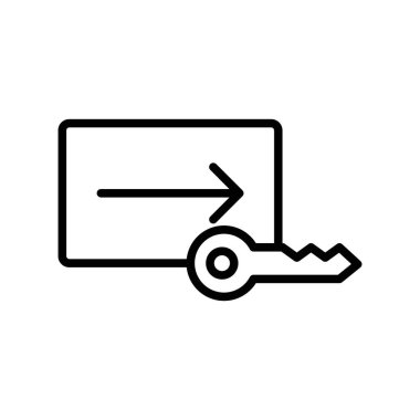 Anahtar kartı erişim simgesi doğrusal logo işareti web için siyah ve beyaz olarak belirlendi