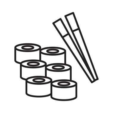 Maki suşi yuvarlama simgesi doğrusal logo işareti web için siyah beyaz olarak ayarlandı