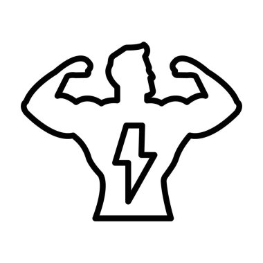 Erkek güçlü kas simgesine sahiptir. Lineer logo işaretleri siyah ve beyaz ağ için dizilmiş.