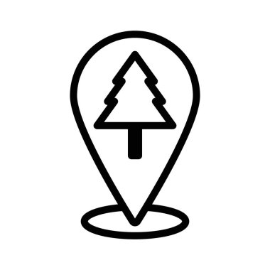 Park, orman konumu haritası ikon doğrusal logo işaretleri web için siyah ve beyaz olarak belirlendi