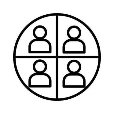 İnsanlar segmentasyon simgesi doğrusal logo işaretleri web için siyah ve beyaz olarak belirlendi