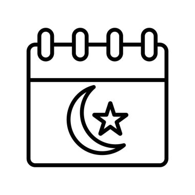 Ramazan Takvimi Simgesi doğrusal logo işareti web için siyah beyaz koleksiyon olarak ayarlandı