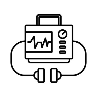 Kurtarma defibrilatörü simgesi doğrusal logo işareti koleksiyonunu ağ için siyah ve beyaz olarak ayarla