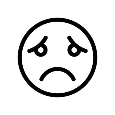 Üzgün, üzgün ya da yalnız emoticon simgesi doğrusal logo işareti web için siyah ve beyaz olarak belirlendi