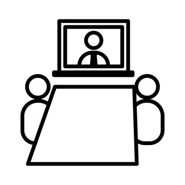 Video konferansı simgesi doğrusal logo işareti web için siyah beyaz olarak belirlendi