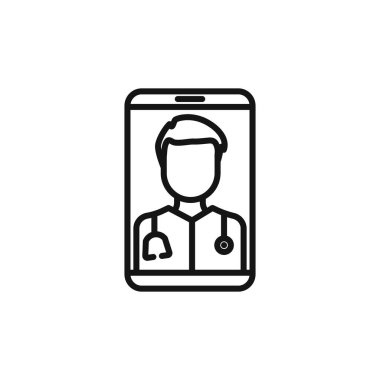 çevrimiçi tıbbi danışma simgesi ana hatları koleksiyonu veya siyah beyaz ana hatlarıyla ayarlandı