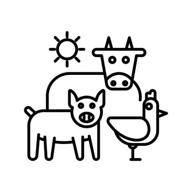 Hayvancılık simgesi doğrusal logo işaretleri web için siyah beyaz olarak belirlendi