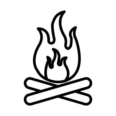 Kamp ateşi simgesi doğrusal logo işareti web için siyah beyaz olarak belirlendi