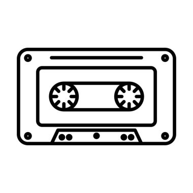 Kaset teybi simgesi doğrusal logo işareti web için siyah beyaz olarak ayarlandı
