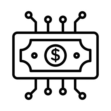 Dijital Para Birimi simgesi doğrusal logo işaretleri web için siyah ve beyaz olarak belirlendi