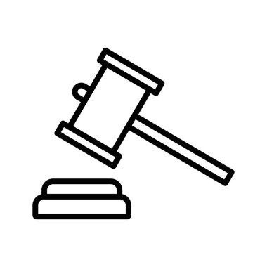 Gavel simgesi doğrusal logo işareti web için siyah beyaz olarak belirlendi