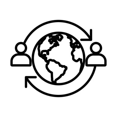 Küreselleşme simgesi doğrusal logo işareti web için siyah beyaz olarak belirlendi