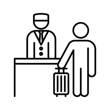 Konukseverlik sektörü simgesi doğrusal logo işaretleri web için siyah beyaz olarak belirlendi