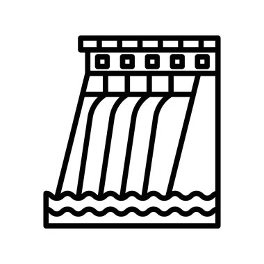 Hidroelektrik baraj simgesi doğrusal logo işaretleri web için siyah ve beyaz olarak belirlendi