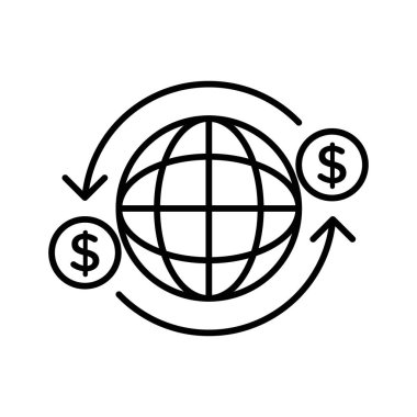 Uluslararası para transfer simgesi doğrusal logo işareti web için siyah ve beyaz koleksiyonu