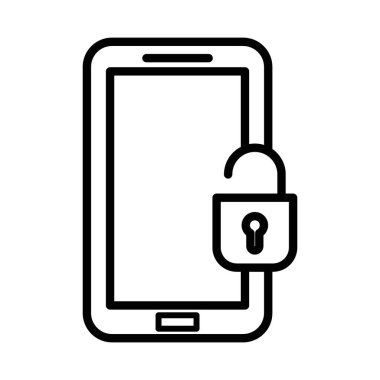 Mobil Kilidi Aç simgesi doğrusal logo işaretleri web için siyah ve beyaz olarak belirlendi