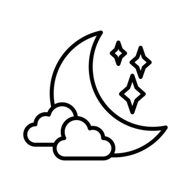 Ay ve yıldızlar ikon doğrusal logo işaretleri web için siyah ve beyaz olarak belirlendi