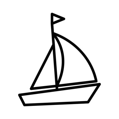 Yelkenli teknesi simgesi doğrusal logo işareti web için siyah ve beyaz olarak belirlendi