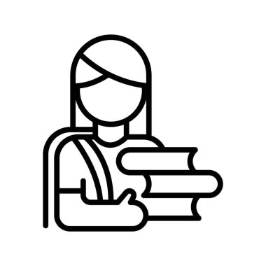 Liseli kız simgesi doğrusal logo işaretleri web için siyah beyaz olarak belirlendi