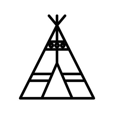 Çadır simgesi doğrusal logo işareti web için siyah ve beyaz olarak belirlendi