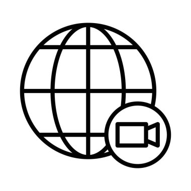 Video sohbet konferansı simgesi doğrusal logo işareti web için siyah beyaz olarak ayarlandı