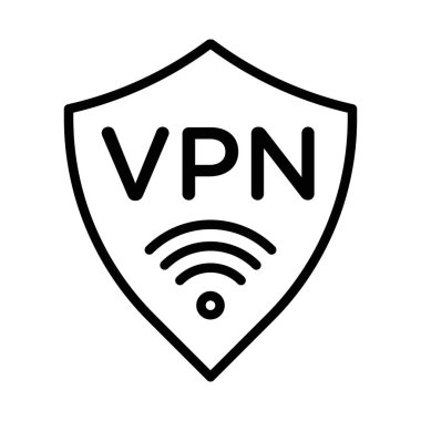 VPN simgesi doğrusal logo işareti web için siyah beyaz olarak belirlendi