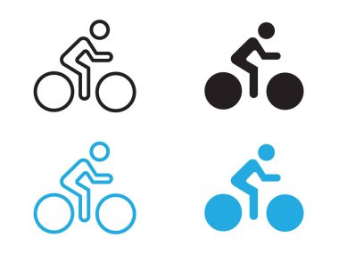 Bisiklet ikonu vektör çizgisi logosu ya da sembol koleksiyon taslak biçimi üzerindeki adam