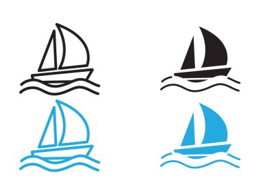 Yelkenli teknesi simgesi vektör çizgisi logosu veya sembol koleksiyon taslak biçimi
