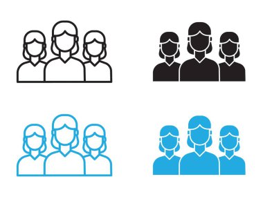 Kadınlar takım simgesi vektör çizgisi logosu veya sembol koleksiyon taslak biçimi