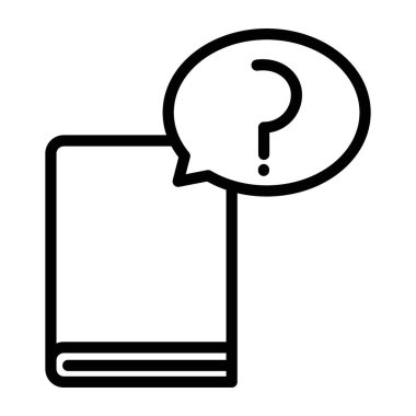 İnce çizgi ana hatları ve doğrusal vektör işareti ile soru işareti simgesine sahip kitap