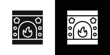 şömine simgesi logo işareti vektör ana hatları siyah ve beyaz