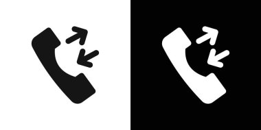 Gelen Telefon Çağrısı simgesi logosu işaret çizgisi siyah ve beyaz