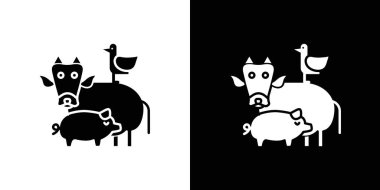 Hayvancılık simgesi taşıyıcı simgesi ya da imza koleksiyonu siyah ve beyaz ana hatlarıyla