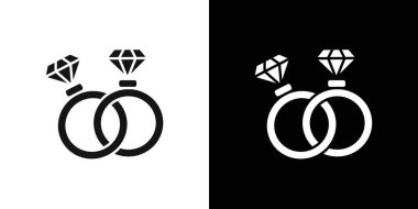 Çift Yüzük Simgesi Vektörü sembolü veya imza kümesi koleksiyonu siyah ve beyaz ana hatlarda