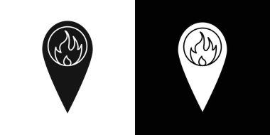 ateş konumu simgesi vektör sembolü ya da imza koleksiyonu siyah ve beyaz ana hatlarıyla belirlendi