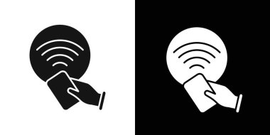 NFC kablosuz ödeme ikonu taşıyıcı sembolü veya imza koleksiyonu siyah ve beyaz ana hatlı