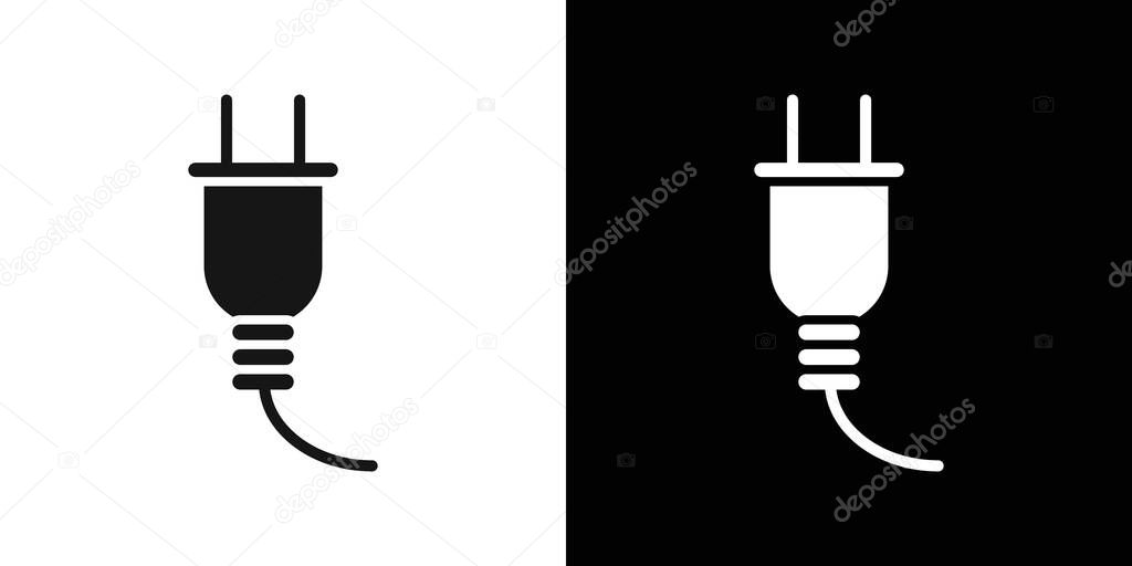 Plug icon Black line art vector in black and white outline set collection sign