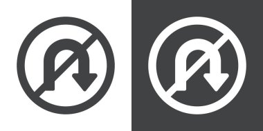 Siyah ve beyaz renk dış hat vektöründe U dönüşü simgesi yok