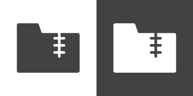 Fermuarlı dosya simgesi siyah ve beyaz renk dış hat vektörü olarak ayarlandı