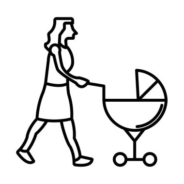 Bebek bakıcısı simgesi siyah beyaz ana hatlı vektörde düz ayarlandı