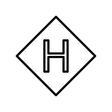 Helikopter pisti simgesi siyah beyaz ana hat vektöründe düz ayarlandı