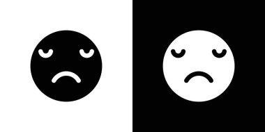 Üzgün, üzgün ya da yalnız ikon simgesi siyah beyaz olarak ayarlanmış. Basit düz vektör