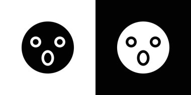 Şok olmuş yüz simgesi siyah beyaz olarak ayarlandı. Basit düz vektör