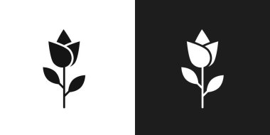 Çiçek lale simgesi logosu imza vektör ana hatları siyah ve beyaz