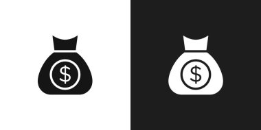 Para torbası simgesi logo işareti vektör ana hatları siyah ve beyaz