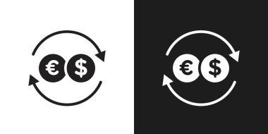 Money exchange icon logo sign vector outline in black and white color clipart