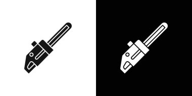 Siyah ve beyaz renkte zincir testere simgesi logosu vektör ana hatları