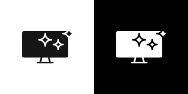 Temizlenmiş bilgisayar ekran simgesi logosu işaret çizgisi siyah ve beyaz