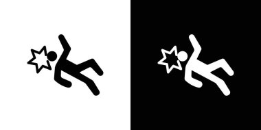 Adam simge logosu üzerine düşer. Siyah ve beyaz renkli vektör çizgisi.