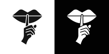 Please do quite pssst icon logo sign vector outline in black and white color clipart